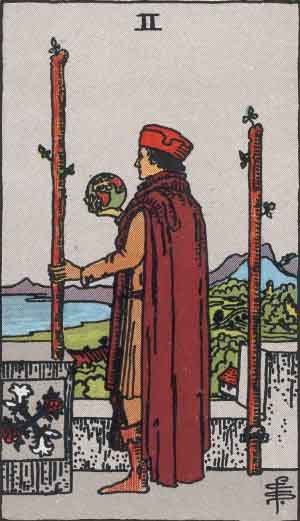 Dos de Bastos — Rider-Waite tarot card