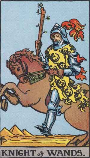 Cavalier de Bâtons — Rider-Waite tarot card
