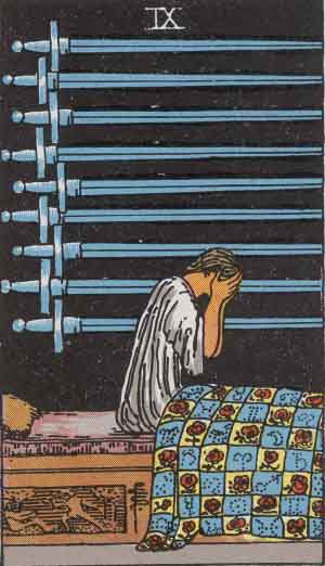 Neuf d'Épées — Rider-Waite tarot card