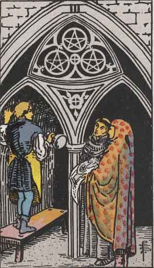 Tres de Oros — Rider-Waite tarot card
