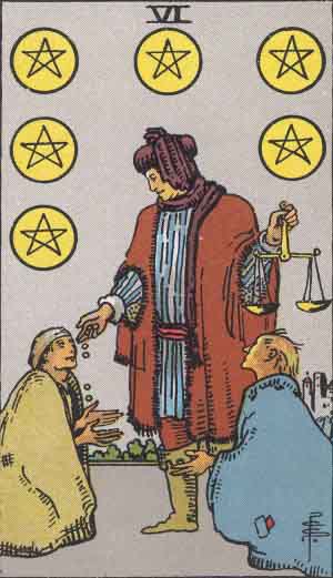 Six de Deniers — Rider-Waite tarot card