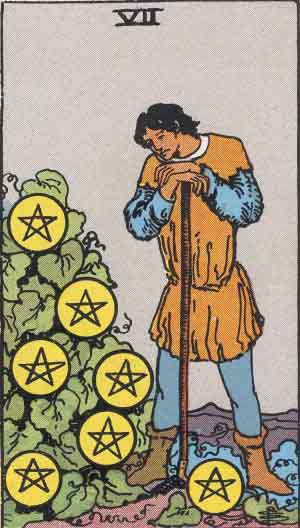 Sept de Deniers — Rider-Waite tarot card